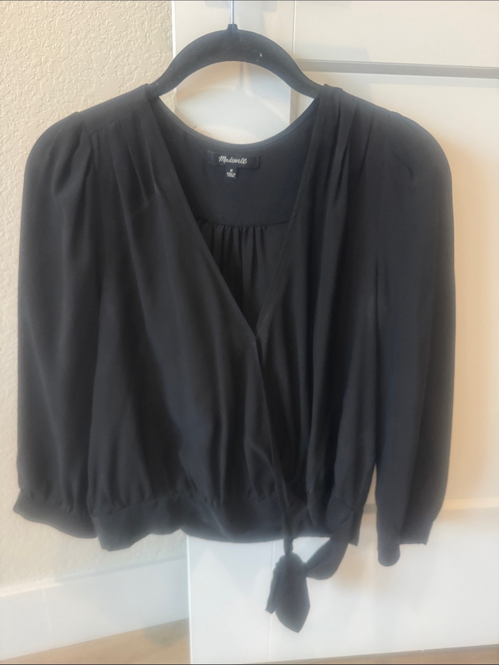 Madewell Black Tie-Front Wrap Blouse